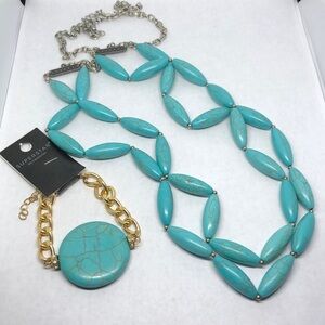 CURATED bundle faux turquoise look necklace and bracelet jewelry set